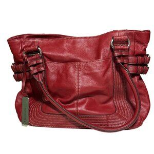 Tignanello Red Leather Shoulder Bag With Double Handles & Interior Dividers
